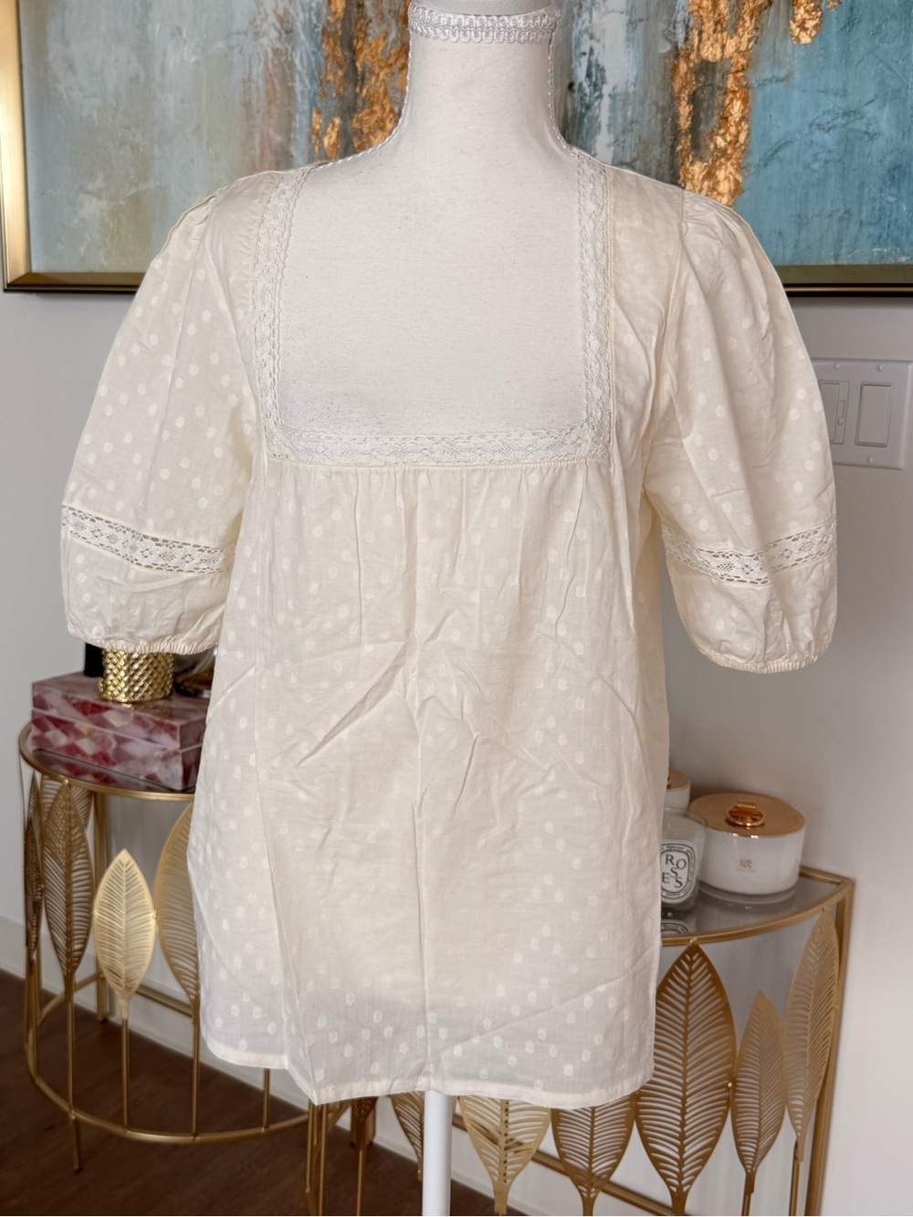 Boho Square-Neck Ivory Puff Sleeve Top